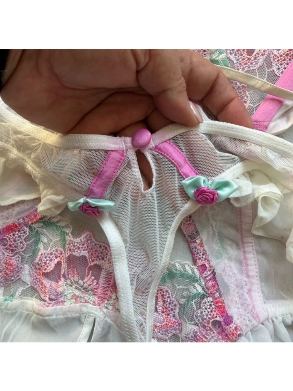 For Love and Lemons Festival Rose Teddy White Pink Embroidered Bodysuit NWT 36B - Picture 11 of 16